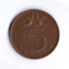 5 центов 1951 Нидерланды - 5 cent 1951 Netherlands