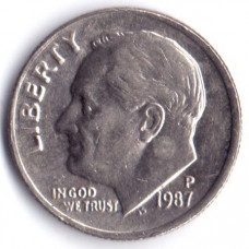 1 дайм (10 центов) 1987 США - 1 dime (10 cents) 1987 USA, P