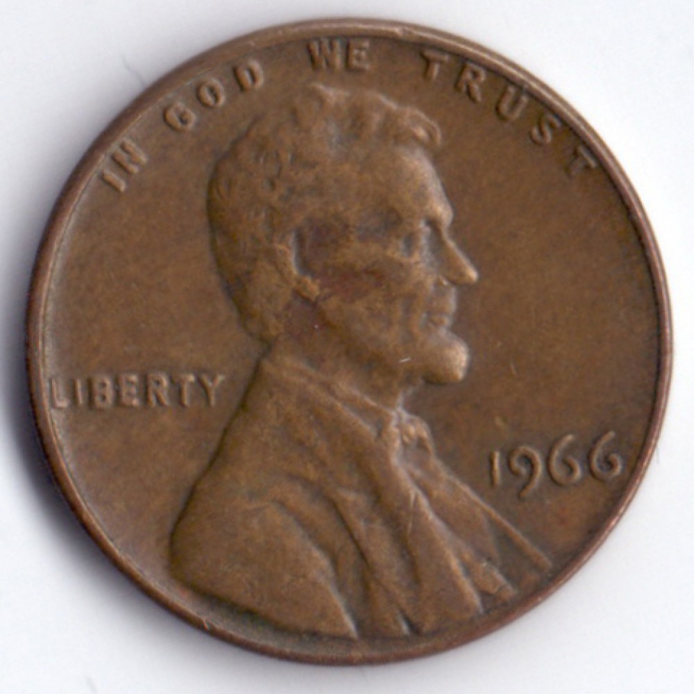 1 цент 1966 США - 1 cent 1966 USA, Без МД