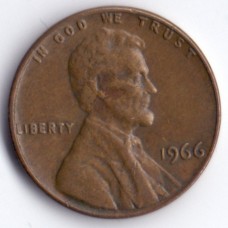 1 цент 1966 США - 1 cent 1966 USA, Без МД