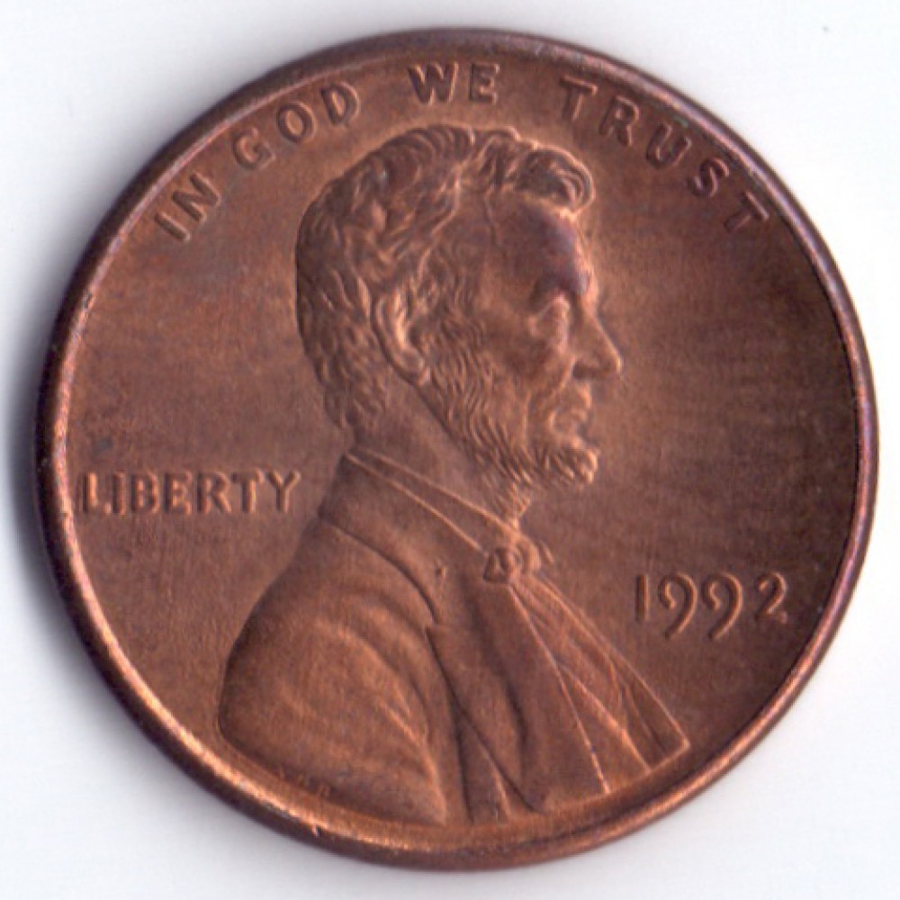 1 цент 1992 США - 1 cent 1992 USA, Без МД