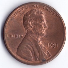 1 цент 1991 США - 1 cent 1991 USA, Без МД