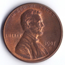 1 цент 1987 США - 1 cent 1987 USA, D