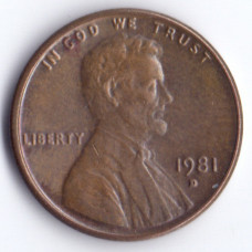 1 цент 1981 США - 1 cent 1981 USA, D
