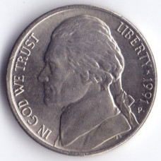 5 центов 1991 США - 5 cents 1991 USA, P