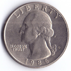 ¼ доллара (квотер) 1986 США - ¼ dollar (quarter) 1986 USA, D, из оборота