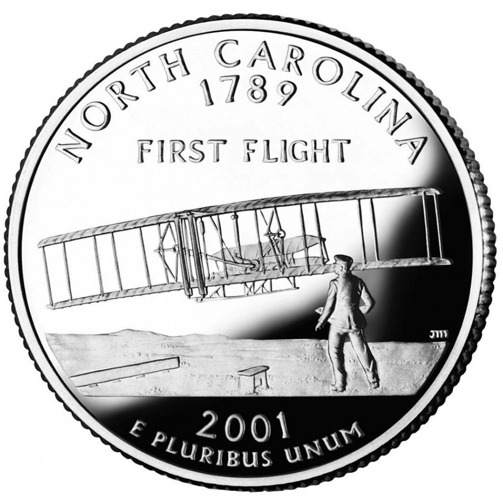 25 центов (квотер) 2001 США Северная Калорина, D - 25 cents (quarter) 2001 USA North Carolina, D