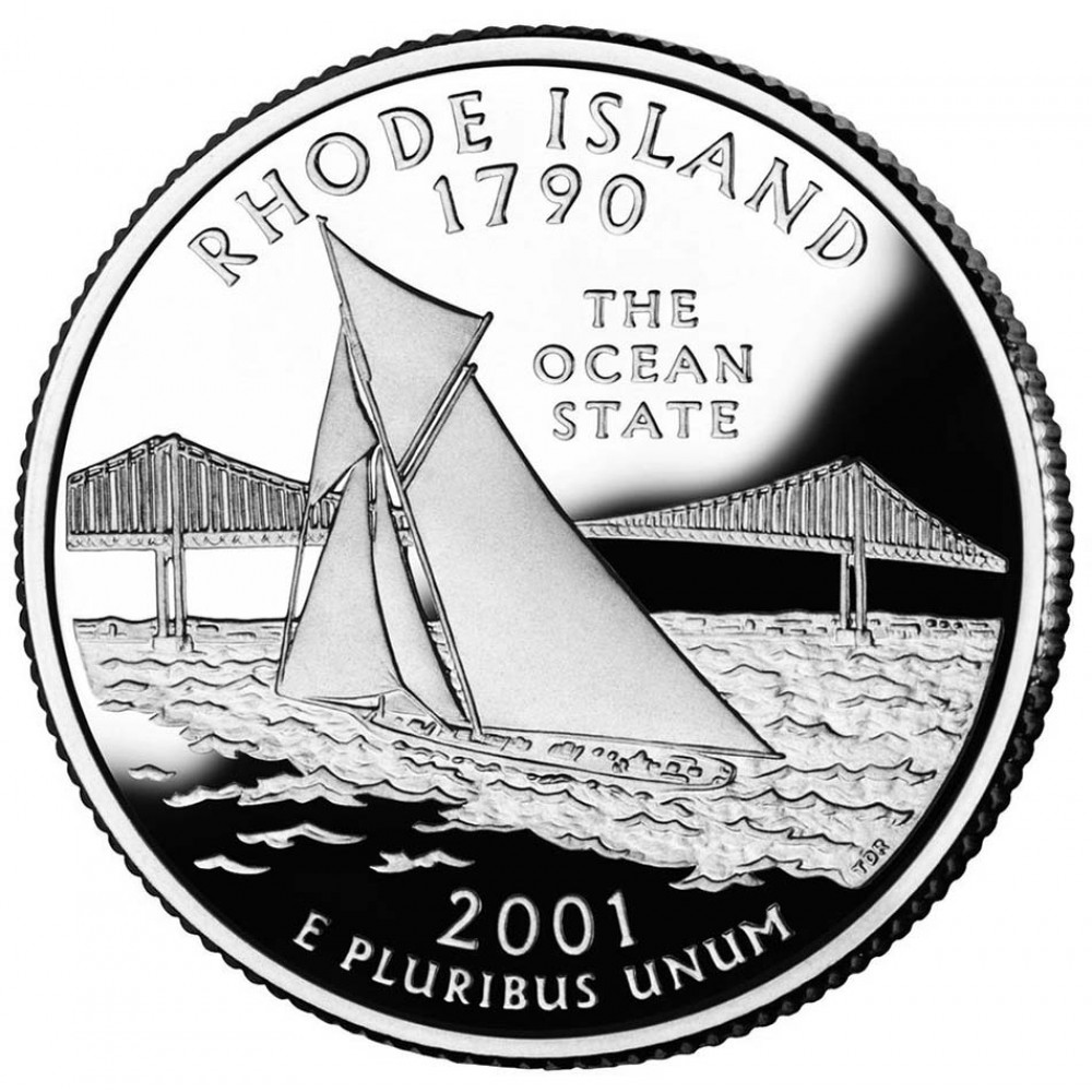 25 центов (квотер) 2001 США Род-Айленд, P - 25 cents (quarter) 2001 USA Rhode Island, P