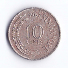 10 центов 1967 Сингапур - 10 cents 1967 Singapore, из оборота