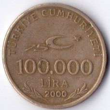 100000 лир 2000 Турия - 100000 lira 2000 Turkey, из оборота