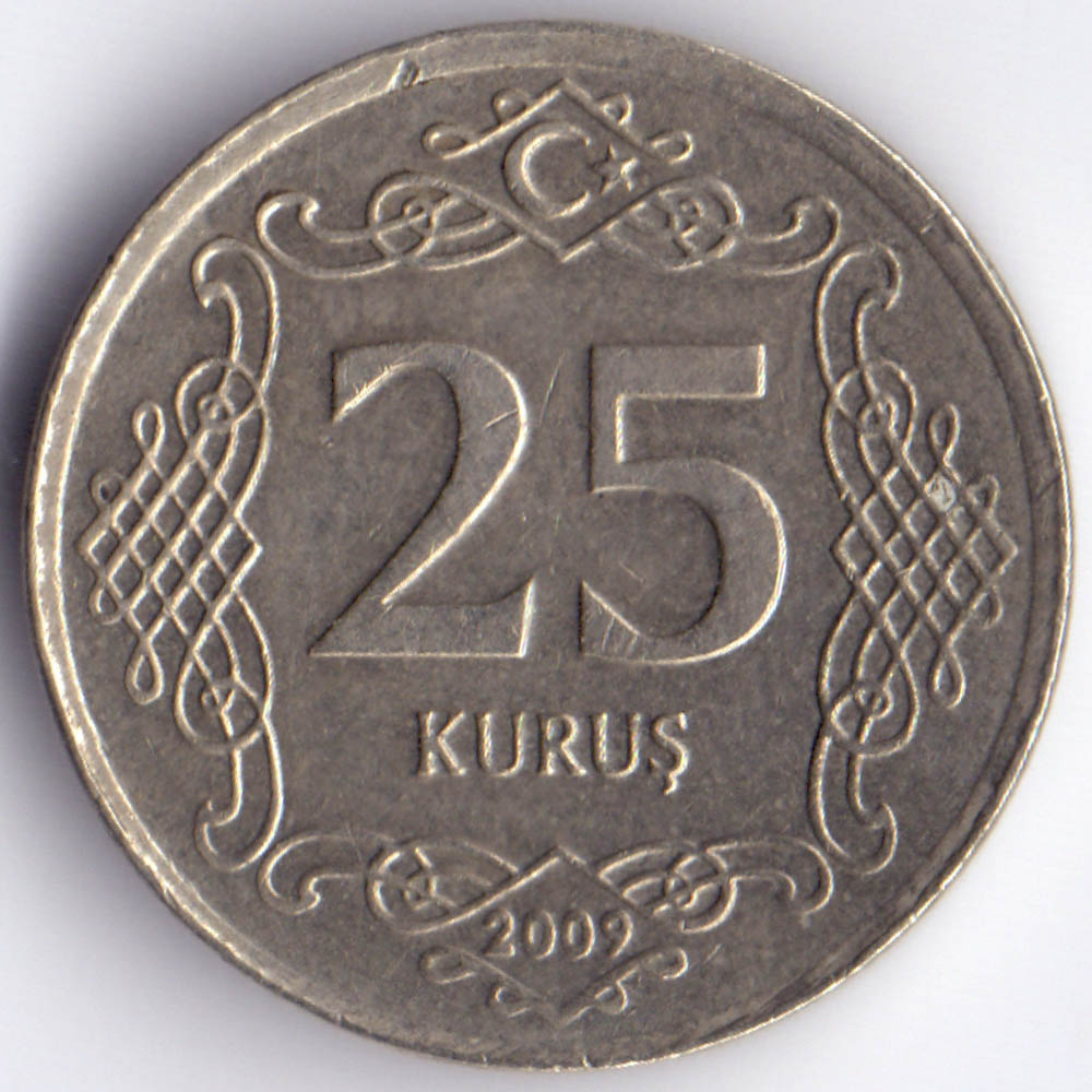 25 курушей 2009 Турция - 25 kurus 2009 Turkey, из оборота
