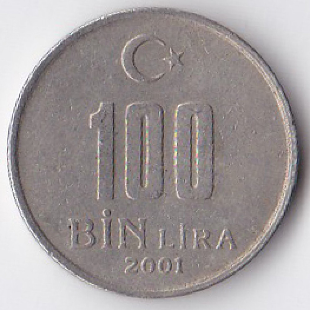 100.000 лир 2001 Турция - 100.000 lire 2001 Turkey, из оборота