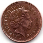 1 пенни 1999 Великобритания - 1 penny 1999 Great Britain, из оборота