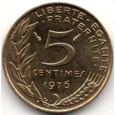 5 сантимов 1976 Франция - 5 centimes 1976 France, из оборота