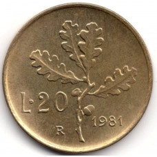 20 лир 1981 Италия - 20 lire 1981 Italy, из оборота