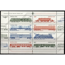 1985, июнь. Железнодорожные локомотивы и вагоны, Сувенирный лист СССР