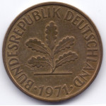 10 пфеннигов 1971 Германия - 10 pfennig 1971 Germany, J, из оборота