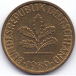 10 пфеннигов 1989 Германия - 10 pfennig 1989 Germany, F, из оборота