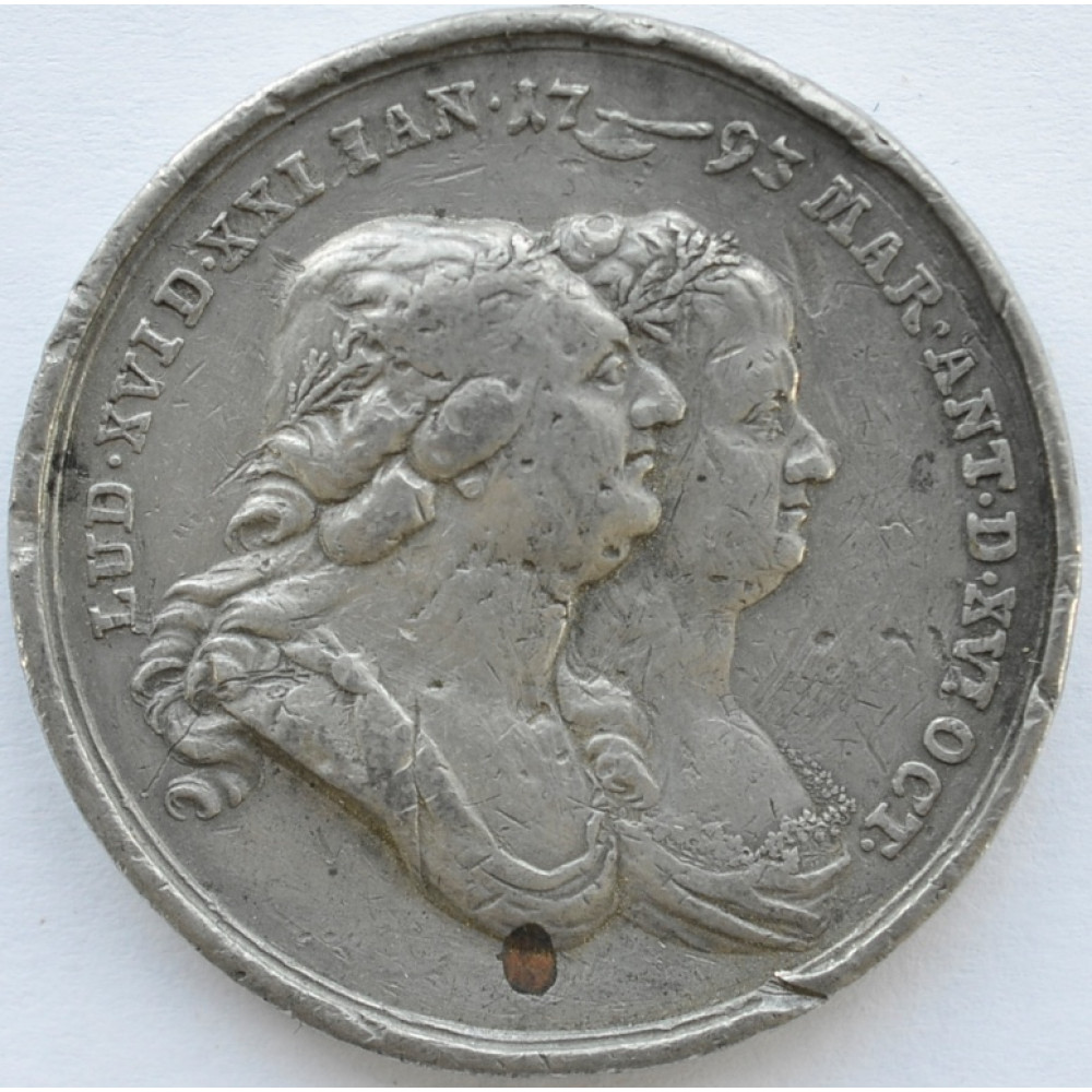 Настольная медаль Людовик XVI  с Марией Антуанеттой Австрийской, 1793 Франция