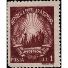 1948, июль. Почтовая марка Румынии. Герб, 1L