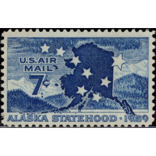 1959, январь. Почтовая марка США. Аляска - Авиапочта, 7 центов