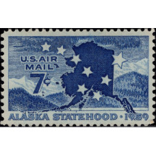 1959, январь. Почтовая марка США. Аляска - Авиапочта, 7 центов