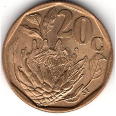 20 центов 1992 ЮАР - 20 cents 1992 South Africa, из оборота