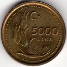 5.000 лир 1995 Турция - 5.000 lire 1995 Turkey, из оборота