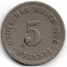 5 пфеннигов 1906 Германия - 5 pfennig 1906 Germany, A