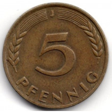 5 пфеннигов 1966 Германия (ФРГ) - 5 pfennig 1966 Germany, J, из оборота