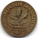 5 пфеннигов 1966 Германия (ФРГ) - 5 pfennig 1966 Germany, J, из оборота