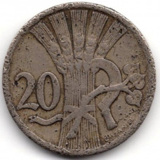 20 геллеров 1928 Чехословакия - 20 hellers 1928 Czechoslovakia, из оборота