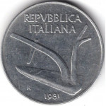 10 лир 1981 Италия - 10 lire 1981 Italy, из оборота