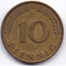 10 пфеннигов 1972 Германия - 10 pfennig 1972 Germany, D, из оборота