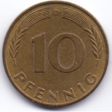 10 пфеннигов 1977 Германия - 10 pfennig 1977 Germany, D, из оборота