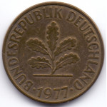 10 пфеннигов 1977 Германия - 10 pfennig 1977 Germany, J, из оборота