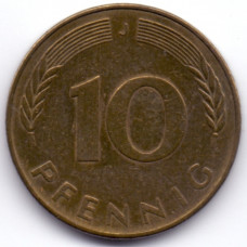 10 пфеннигов 1977 Германия - 10 pfennig 1977 Germany, J, из оборота