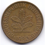 10 пфеннигов 1980 Германия - 10 pfennig 1980 Germany, F, из оборота