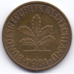 10 пфеннигов 1981 Германия - 10 pfennig 1981 Germany, G, из оборота