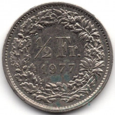 1/2 франка 1977 Швейцария - 1/2 franc 1977 Switzerland, из оборота