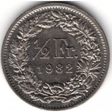 1/2 франка 1982 Швейцария - 1/2 franc 1982 Switzerland, из оборота