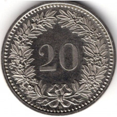 20 раппенов 1990 Швейцария - 20 rappenes 1990 Switzerland, из оборота