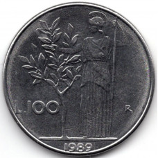 100 лир 1989 Италия - 100 lire 1989 Italy, из оборота