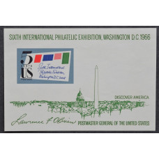 1966 Май. США, Шестая международная филателистическая выставка, 5 центов