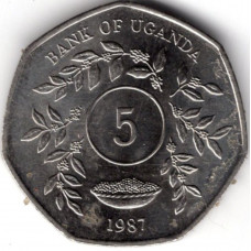 5 шиллингов 1987 Уганда - 5 shillings 1987 Uganda, из оборота