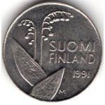 10 пенни 1991 Финляндия - 10 pennia 1991 Finland, из оборота