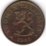 20 пенни 1988 Финляндия - 20 pennia 1988 Finland, из оборота