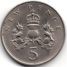 5 новых пенсов 1969 Великобритания - 5 new pence 1969 Great Britain