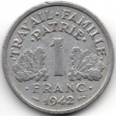 1 франк 1942 Франция - 1 franc 1942 France, из оборота