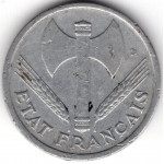 1 франк 1942 Франция - 1 franc 1942 France, из оборота